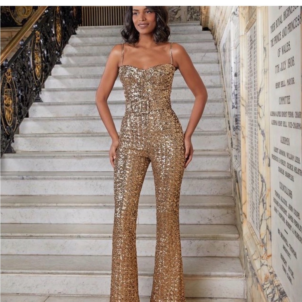 Elegant Champagne/ Rose gold color  Sequin Jumpsuit